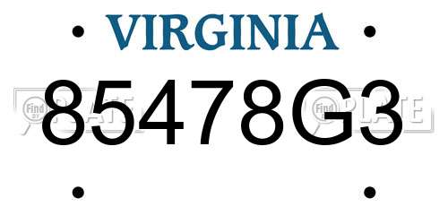 85478G3 Virginia License Plate