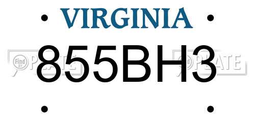855BH3 Virginia License Plate