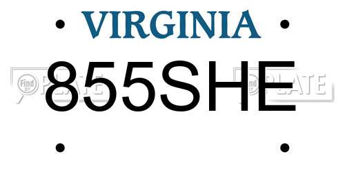 855SHE Virginia License Plate