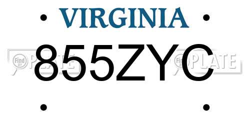855ZYC Virginia License Plate