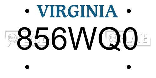 856WQ0 Virginia License Plate
