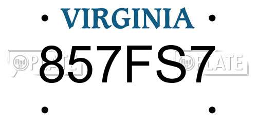857FS7 Virginia License Plate