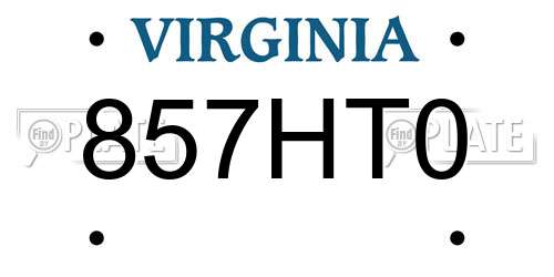857HT0 Virginia License Plate