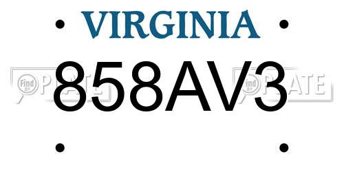 858AV3 Virginia License Plate