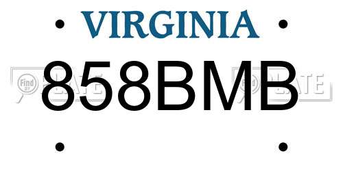 858BMB Virginia License Plate