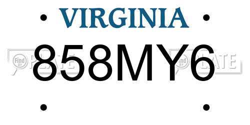 858MY6 Virginia License Plate