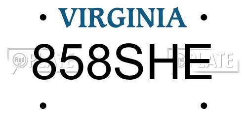 858SHE Virginia License Plate