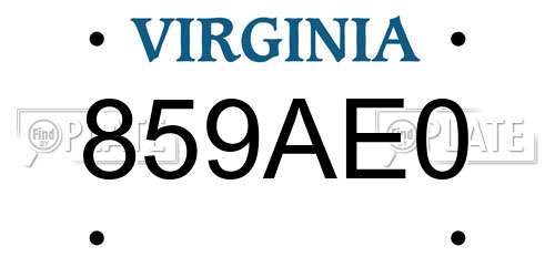 859AE0 Virginia License Plate