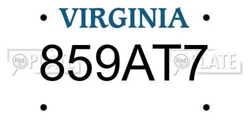 859AT7 Virginia License Plate