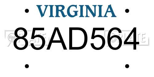85AD564 Virginia License Plate