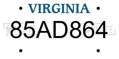85AD864 Virginia License Plate