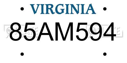 85AM594 Virginia License Plate