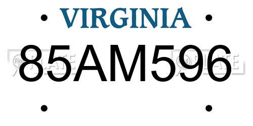 85AM596 Virginia License Plate