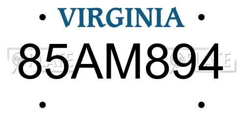 85AM894 Virginia License Plate