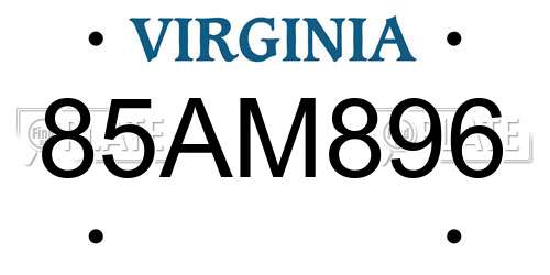 85AM896 Virginia License Plate