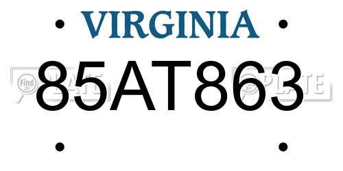 85AT863 Virginia License Plate