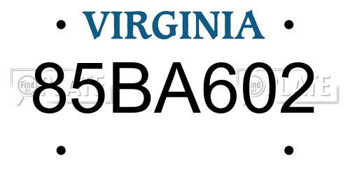 85BA602 Virginia License Plate