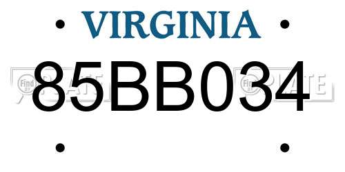 85BB034 Virginia License Plate