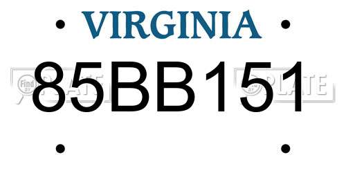 85BB151 Virginia License Plate