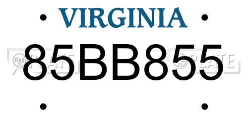 85BB855 Virginia License Plate