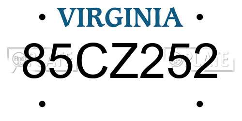 85CZ252 Virginia License Plate