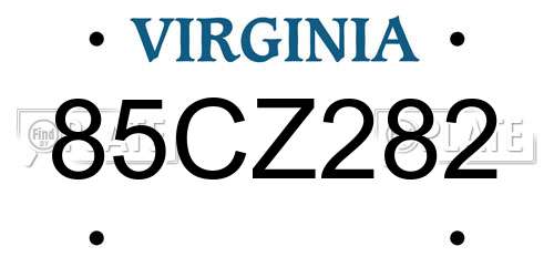 85CZ282 Virginia License Plate