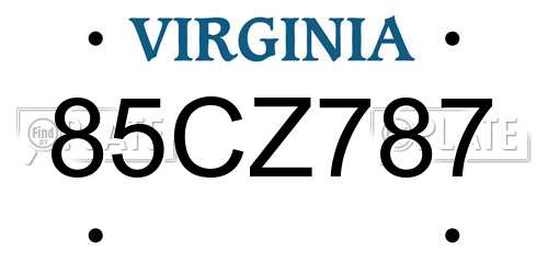85CZ787 Virginia License Plate