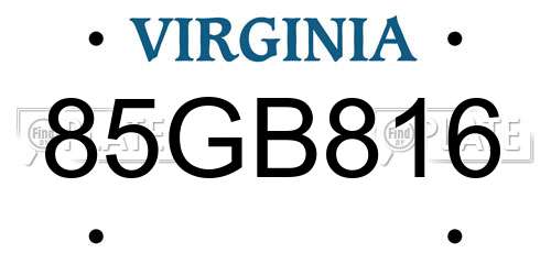 85GB816 Virginia License Plate