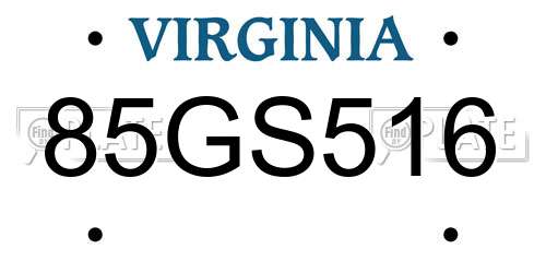 85GS516 Virginia License Plate