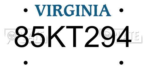 85KT294 Virginia License Plate