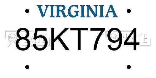 85KT794 Virginia License Plate