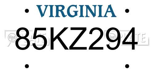 85KZ294 Virginia License Plate