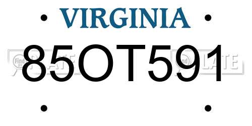 85OT591 Virginia License Plate