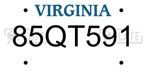 85QT591 Virginia License Plate