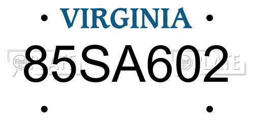 85SA602 Virginia License Plate