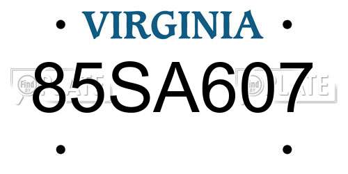 85SA607 Virginia License Plate