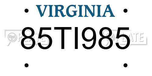 85TI985 Virginia License Plate