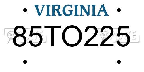 85TO225 Virginia License Plate