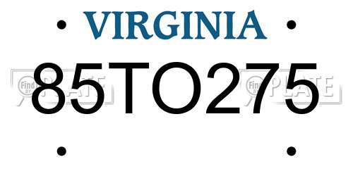 85TO275 Virginia License Plate