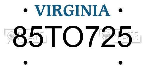 85TO725 Virginia License Plate