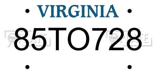 85TO728 Virginia License Plate