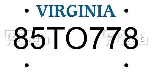 85TO778 Virginia License Plate