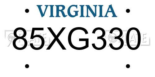 85XG330 Virginia License Plate
