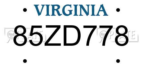 85ZD778 Virginia License Plate