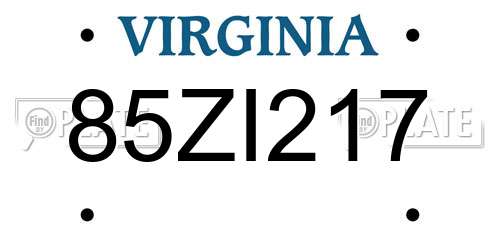 85ZI217 Virginia License Plate