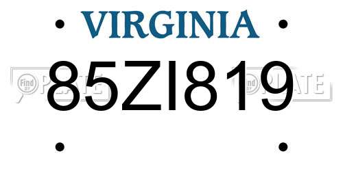 85ZI819 Virginia License Plate