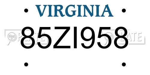 85ZI958 Virginia License Plate