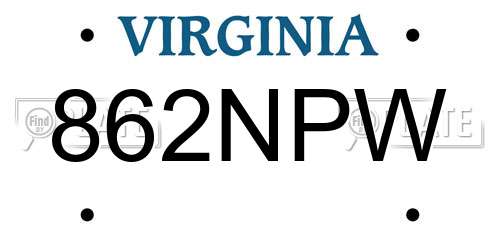 862NPW Virginia License Plate