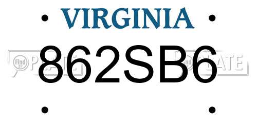 862SB6 Virginia License Plate