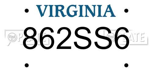862SS6 Virginia License Plate